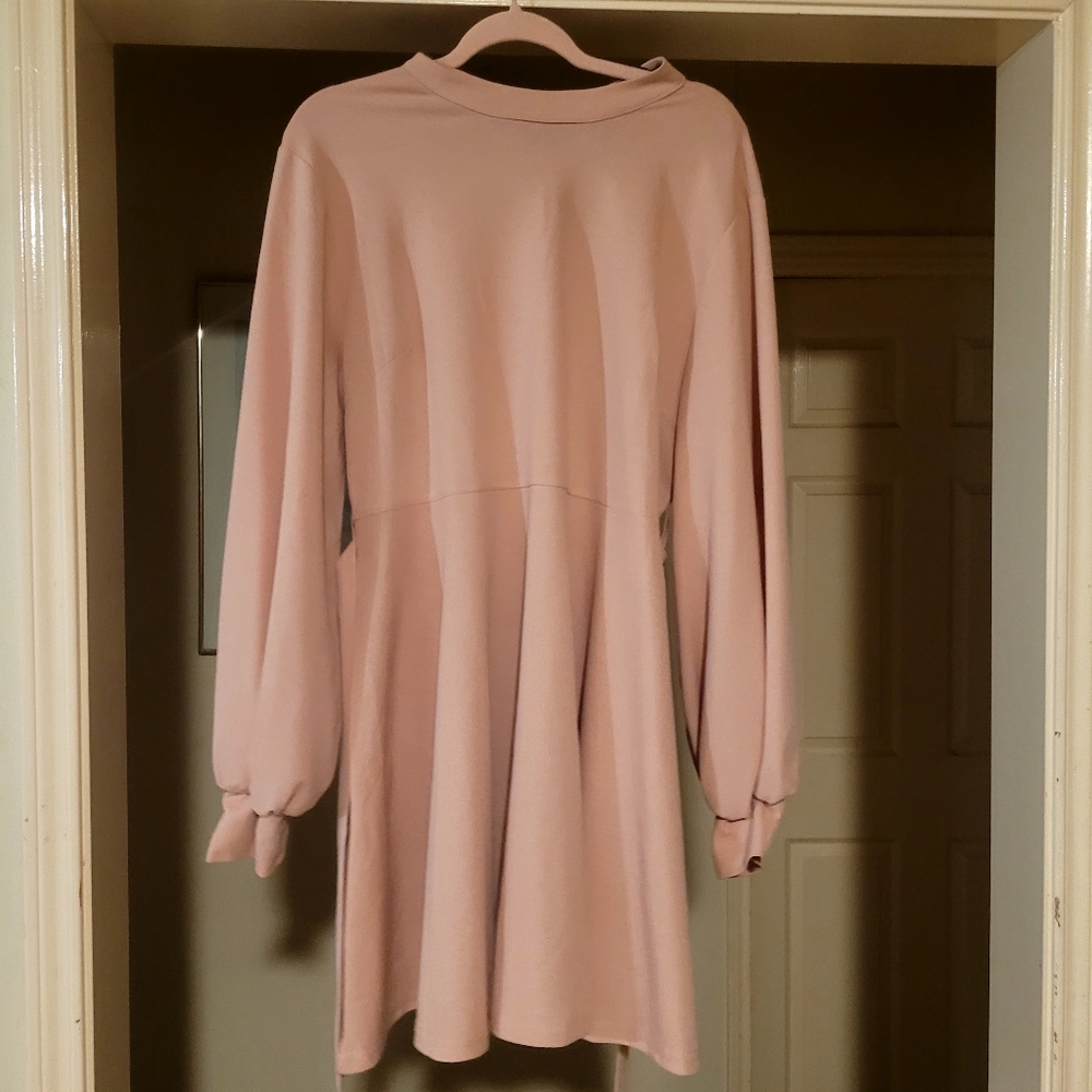 Blush pink bell sleeve dress